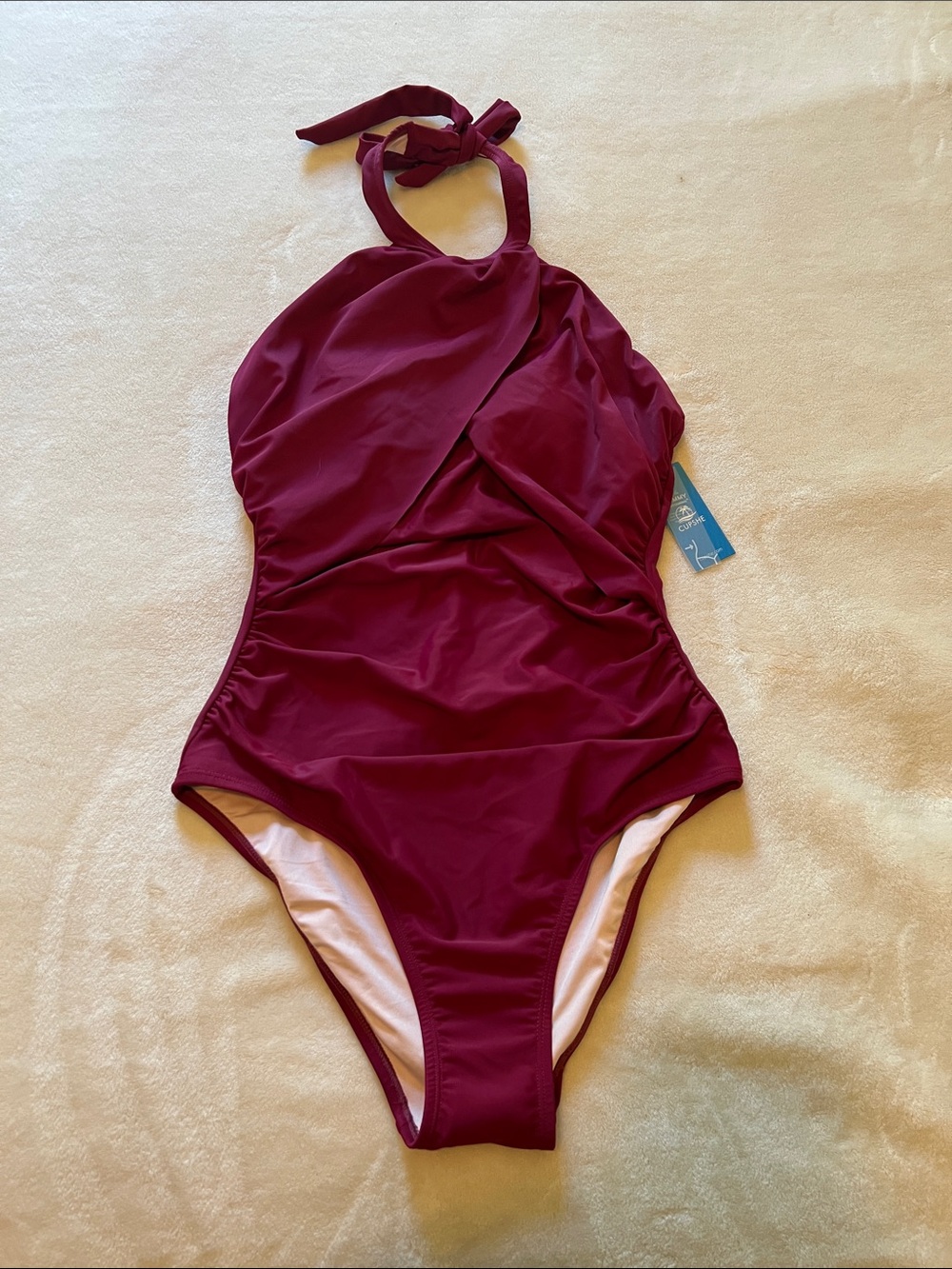 Cupshe Burgundy Halter One-Piece Swimsuit